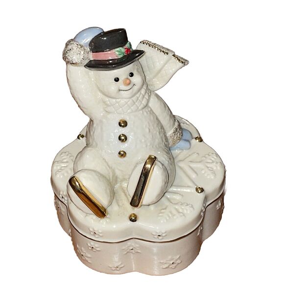 Lenox WINTER WONDERLAND Christmas Snowman Music Box Fine Porcelain Trinket Box - Picture 1 of 12
